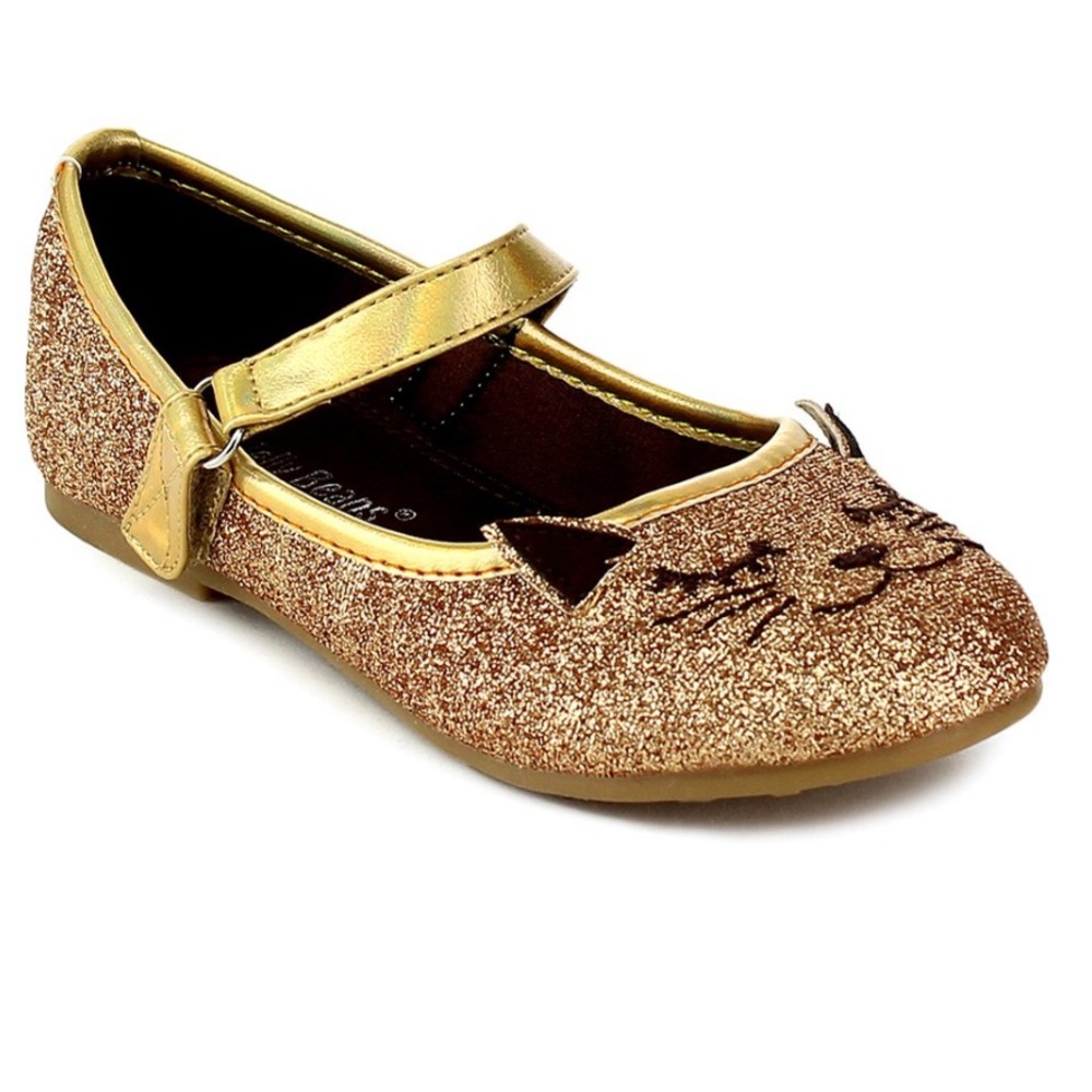 NEW Jelly Beans Gold Sparkle Cat Shoes Girls Toddler Size 11